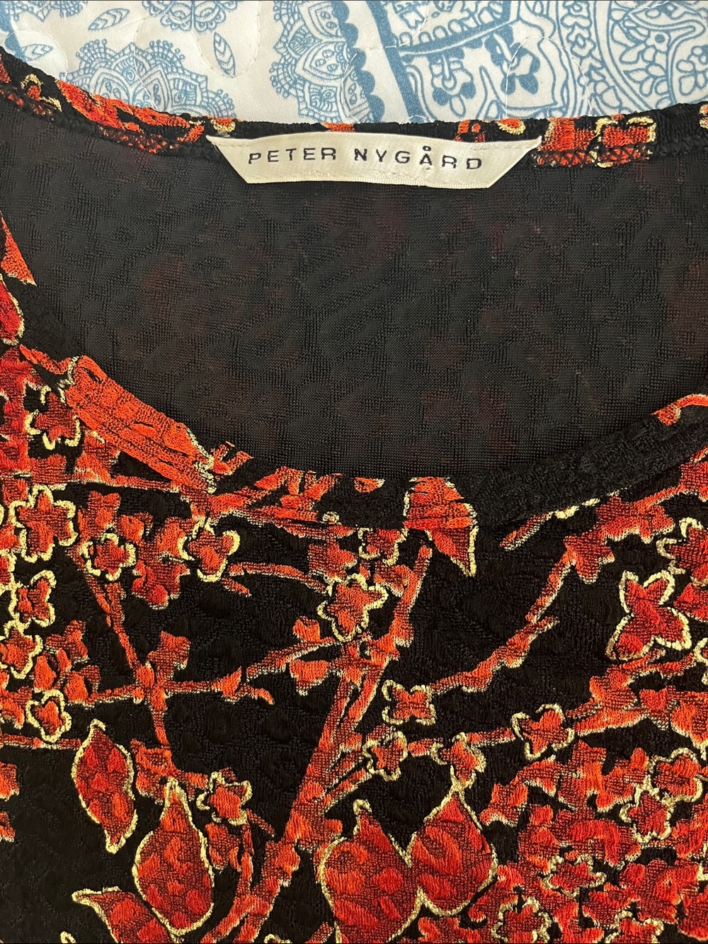 Peter Nygard Black and Red Floral Velvet 3/4 Sleeve Top - Picture 5 of 5